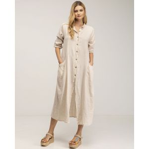 Maxi Overhemdjurk - Linnen - Mao Hals - Met Zakdetails