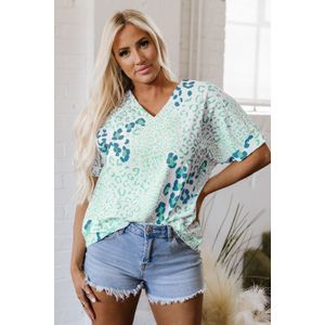 Leopardprint V-hals Korte Mouwen Top