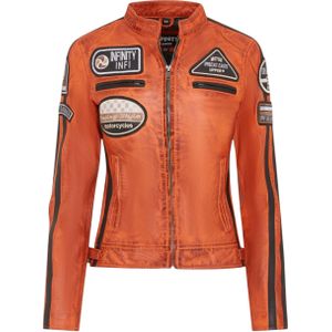 Dames - Agadir - Leren Bikerjack - Oranje - Met Racebadges