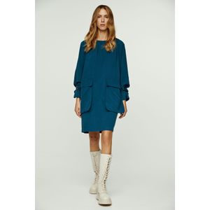 Petrol - Tencel Jurk - Pocket Detail - Lange Mouwen - Ronde Halslijn