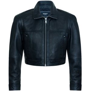Zwart - Dubai - Cropped Leren Bikerjack - Dames