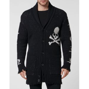 Philipp Plein - Cardigan Long Skull - Zwart - Maxi Cardigan - Lamswol