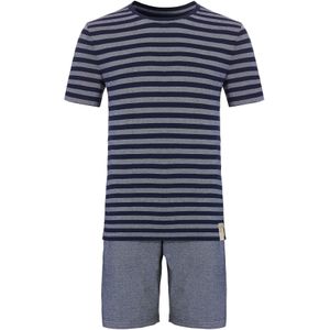 Phil & Co Heren shortama korte pyjama katoen blauw / grijs gestreept