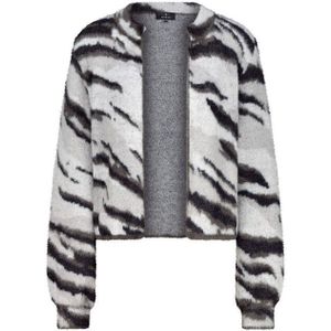 monari - Gebreid Vest - Lichtgrijs - Dierenprint - Lange Mouw