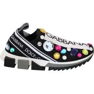 Dolce & Gabbana Vrouwen Zwart Multicolor Kristal Sneakers Schoenen