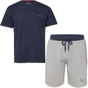 Phil & Co Heren shortama korte pyjama katoen navy blauw