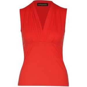 Tops - Rode Mouwloze Jersey Top - V-hals - Stretchkatoenmix