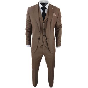 Heren Classic 3-delige Effen Bruine Pak