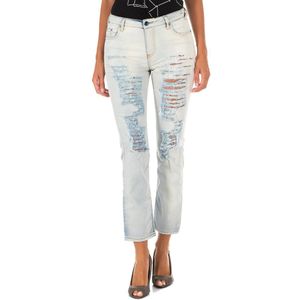 Lange denim broek met rechte zoom gesneden 10DB50255 vrouw