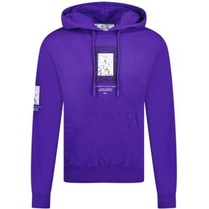 Gebroken witte verf spiegellogo slim-fit paarse hoodie