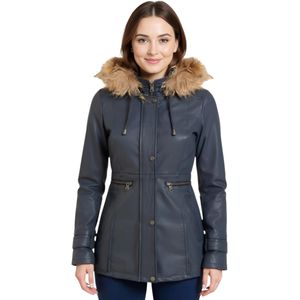 Dames - Leren Parka - Blauw - Charleville - Met Capuchon