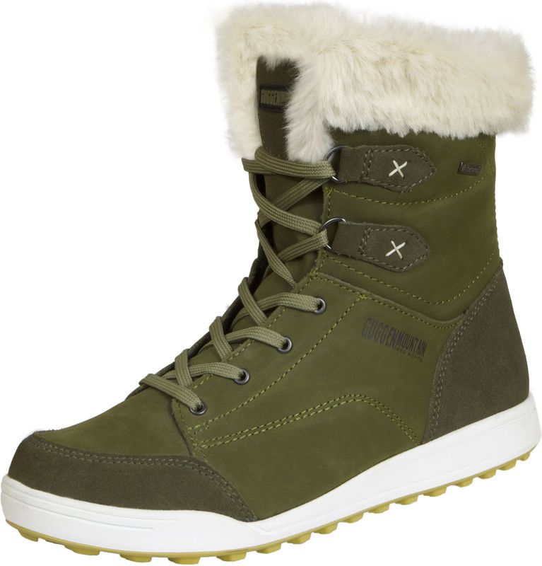 Guggen - Bergwinterschoenen HPC56 - Dames Winterlaarzen - Olijfgroen - Echt Leer met Imitatiebont