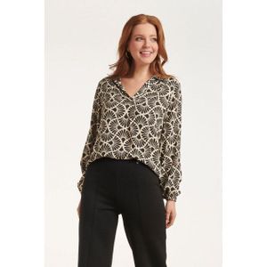 Smashed Lemon - Grafisch Bedrukte Top - Off-White - Zwart - 100% EcoVero Rayon