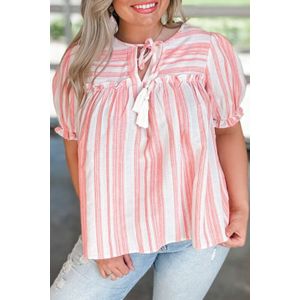 Gestreepte Boeren Top met Franje Detail