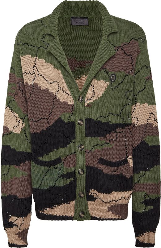 Philipp Plein - Gebreid Vest Strass Camouflage - Veelkleurig - Lamswol