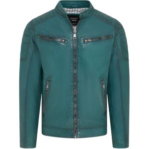 Heren - Bikerjack - Groen - Modern Klassiek - Leren Gewatteerd - Derry