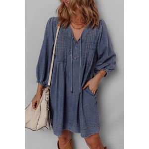 Geplooide Denimjurk met 34 Mouwen