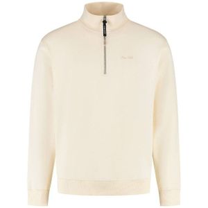 PURE PATH - Loose Fit Half Zip LS Sweater - Ecru - Hoodie