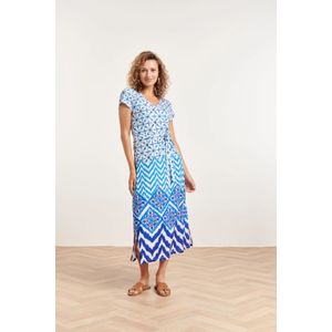 Smashed Lemon 24360 dames maxi witte jurk met blauw en wit ornamentaal