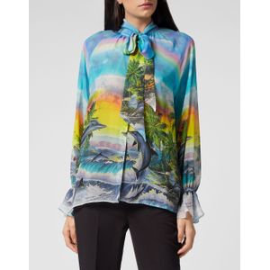 Philipp Plein - Silk Chiffon Shirt Hawaii - Veelkleurig - Blouse - Lange Mouwen
