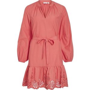 Vila - Vikelli - Koraalrode Jurk - Korte Mouwen - V-hals