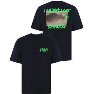 Palm Angels - I Am Lost Tee - T-shirt - Marineblauw - Katoen - Foto Print