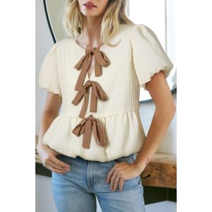 Blouse met Pofmouwen en Strikdetail