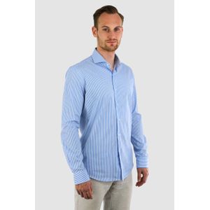 Vercate - Strijkvrij Overhemd - Blauw - Gestreept Poplin