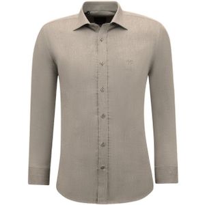 Gentile Bellini - Overhemden - Bruin - Lange Mouw - Slim Fit - Effen Oxford