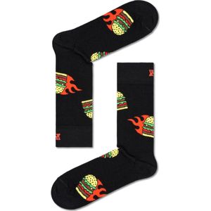 Happy Socks Zwarte hamburgerprint sokken printjes unisex