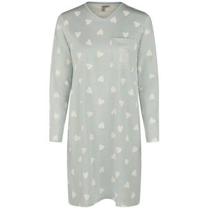 By Louise - Dames Nachthemd - Mintgroen - Lange Mouw - Hartjes