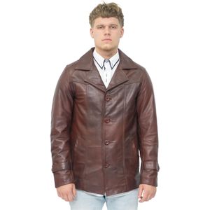 Crombie - Bruine Trench-stijl Leren Jas - Heren - Vintage