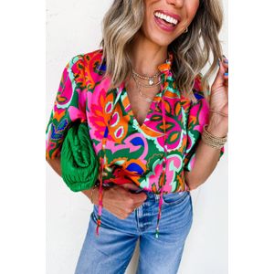 Gedrukt Blouse Korte Mouwen V-hals