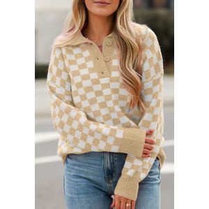 Geruite Gebreide Pullover Truien