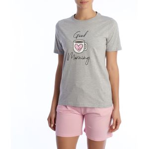 Damen-Sommerpyjama aus 100 % Baumwolle KL40000 Kurzarm-T-Shirt und Shorts, Frühlings-Sommerpyjama