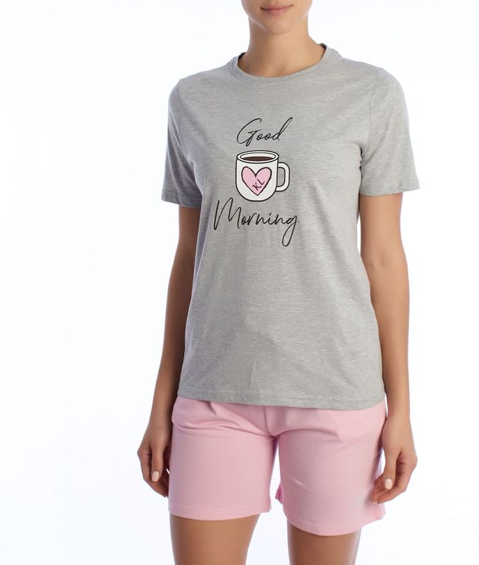 Damen-Sommerpyjama aus 100 % Baumwolle KL40000 Kurzarm-T-Shirt und Shorts, Frühlings-Sommerpyjama