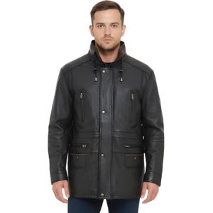 Heren - Italiaanse Leren Parka Jas - Zwartbruin - Gatton - Zachte Lamsnappaleer