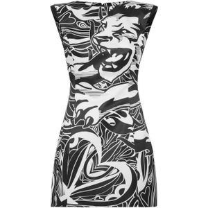 Philipp Plein - Jurk - Zwart - Duchesse Satijn - Mouwloos - Leeuwenprint