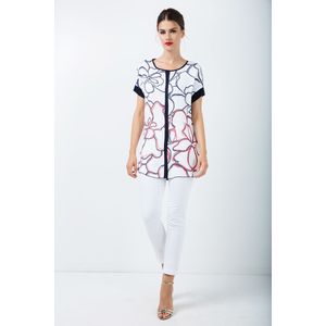 Conquista - Korte Mouw - Zomerse Top - Geweven Printstof - Contrastpaneeldetail