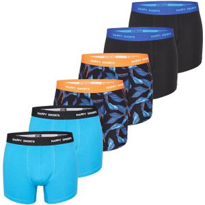 Happy Shorts Heren boxershorts trunks bladeren blauw/zwart 6-pack