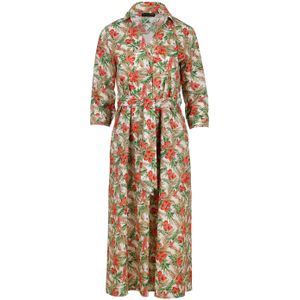 Print Poplin - Midi Jurk - A-lijn - ¾ Lengte Mouwen - V-hals