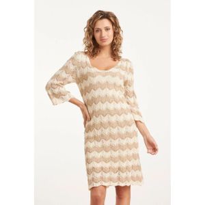 Smashed Lemon - 25219 - Zigzag Crochet Jurk - Zandkleur - Met Onderjurk