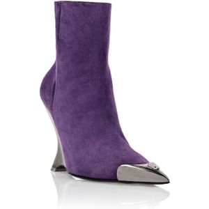 Philipp Plein - Suède Laarzen - Paars - Enkellaarsjes - Sleehak met Schedeldetails