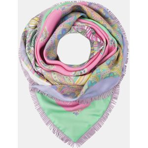 Mucho Gusto Zijden sjaal st. tropez xs franjes groen met roze patchwork
