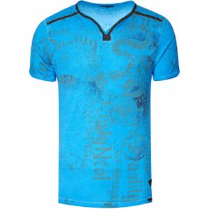 Rusty Neal - V-hals T-shirt - Heren - Met Prints en Suède Details