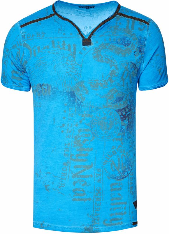 Rusty Neal - V-hals T-shirt - Heren - Met Prints en Suède Details