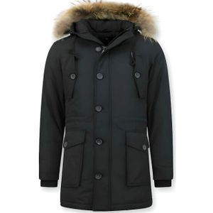 Tony - Lange Winterjas - Zwart - Heren - Met Grote Bontkraag