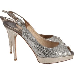 Jimmy Choo Nova Peep Toe Slingback Sandalen in Zilveren Glitter en Lurex Stof