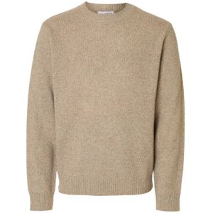 Selected Homme - Slhneil LS Knit Neps Crew Neck - Gebreide Trui - Beige