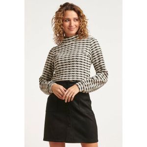 Smashed Lemon - Stijlvol Geruit Turtleneck Top - Zwart-Wit